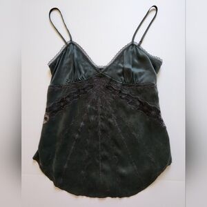 Guess Women's Black Silk Camisole With Purple Lace Embroidery Size Medium